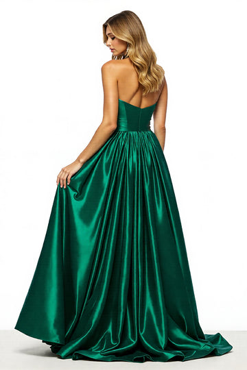 Halter Dark Green Long Prom Dress With Slit